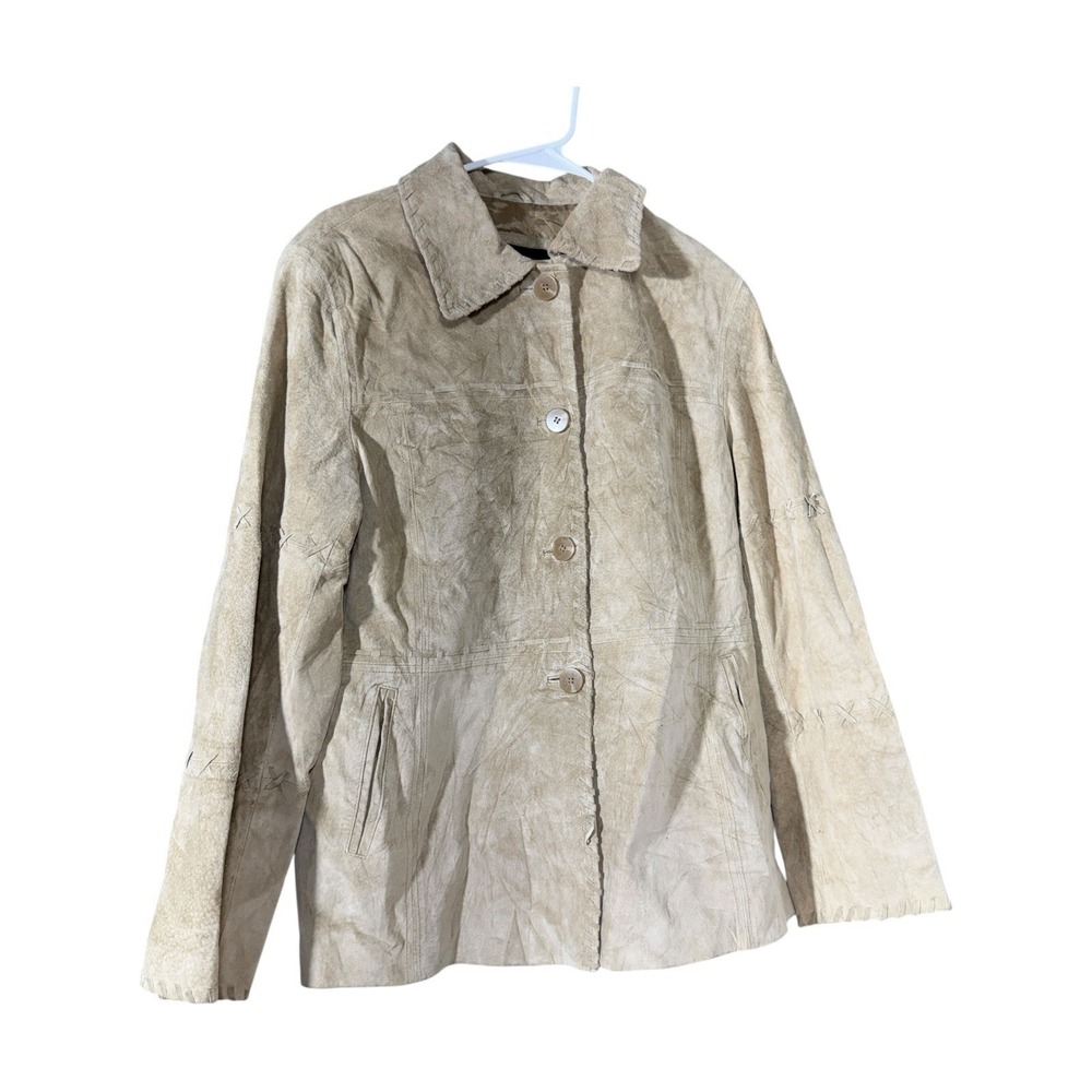 Axcess Liz Claiborne Tan Genuine Leather Suede Whipstitch Jacket Womens Large
